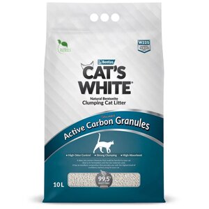 Cat's White Наполнитель комкующийся с гранулами активированного угля для кошачьего туалета, 10 л