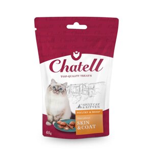 Chatell Лакомство для кошек подушечки с домашней птицей и говядиной, для здоровья кожи и красоты шерсти, 60г