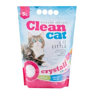 Clean Cat Crystall Color наполнитель для кошачьего туалета, силикагелевый, впитывающий, цветной микс, 5 л