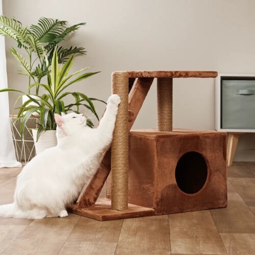 Домоседы Дом-когтеточка Домосед (60х35х56 см) с лестницей и площадкой для кошек, коричневый