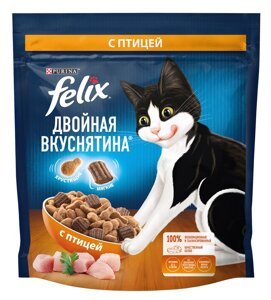Felix Двойная Вкуснятина сухой корм для взрослых кошек для взрослых кошек с птицей, 600 г