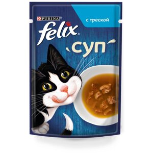 Felix Суп влажный корм для взрослых кошек с треской, в соусе, 48 г