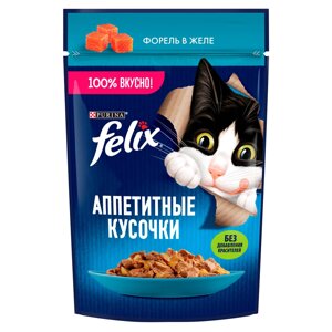 Felix Влажный корм (пауч) для взрослых кошек Аппетитные кусочки, форель в желе, 75 гр.
