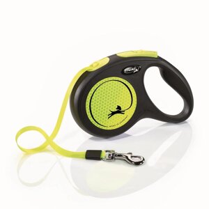 Flexi Рулетка для собак Neon Safety Plus, M, до 25 кг, ремень 5 м, черно-желтый