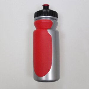 Фляга велосипедная V-GRIP, 550мл, пластик, с клапаном, резиновые вставки, серебро/красный, V-6000
