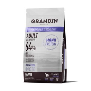 Grandin Hypoallergenic Гипоаллергенный сухой корм для собак всех пород, ягненок, 2,7 кг