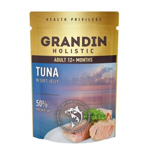 Grandin Влажный корм для взрослых кошек, тунец в нежном желе, 85 гр.