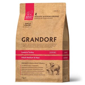 Grandorf Сухой корм для взрослых собак средних и крупных пород, ягненок с индейкой, 3 кг