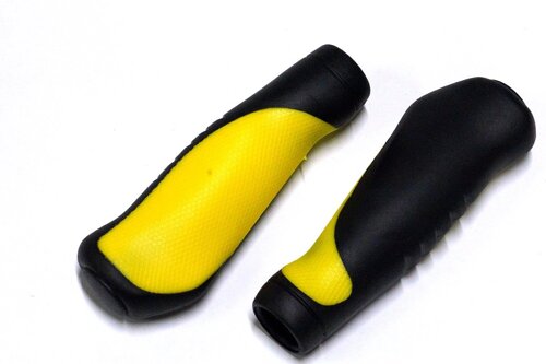 Грипсы велосипедные MTB JOY KIE 130mm, эргономические, резина, черно\желтые, HL-GB306 black\yellow