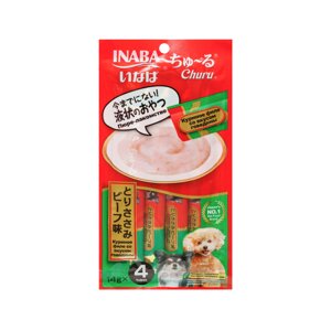 INABA CIAO Лакомство-пюре Куриное филе со вкусом говядины (4x14 гр.) для собак Churu