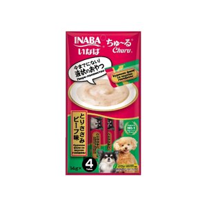 INABA CIAO Лакомство-пюре Куриное филе со вкусом говядины (4x14 гр.) для собак Churu