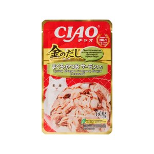 INABA CIAO Влажный корм (пауч) для кошек, тунец магуро и тунец кацуо с семгой, 60 гр.