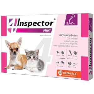 Inspector Инспектор мини Капли на холку для кошек и собак весом от 0,5 до 2 кг от блох, клещей и гельминтов, 1 пипетка