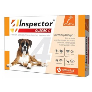 Inspector Квадро С Капли на холку для собак 25-40 кг от блох, клещей и гельминтов, 1 пипетка