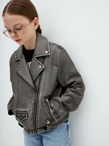 Короткая куртка-косуха с состаренным эффектом для девочек