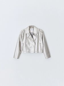 Короткая серебристая куртка-косуха для девочек