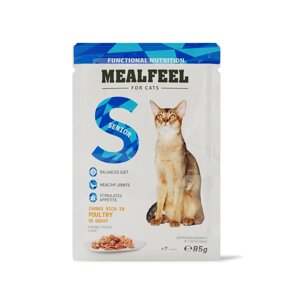 Mealfeel Functional Nutrition Влажный корм (пауч) для кошек старше 7 лет, кусочки с домашней птицей в соусе, 85 гр.