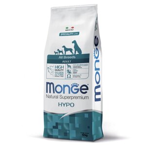 Monge All Breeds Hypoallergenic корм для взрослых собак, склонных к аллергическим реакциям и расстройствам пищеварения, с лососем и тунцом, 12 кг