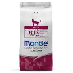 Monge Indoor корм для домашних кошек с низкой физической активностью, с курицей, 1,5 кг