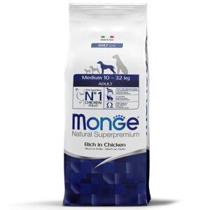 Monge Medium Adult корм для взрослых собак средних пород с нормальной физической активностью, с курицей, 12 кг