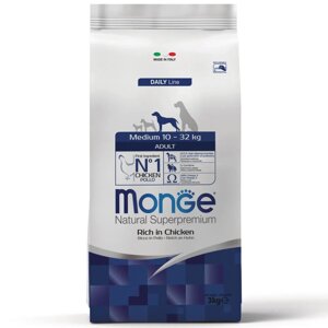 Monge Medium Adult корм для взрослых собак средних пород с нормальной физической активностью, с курицей, 3 кг