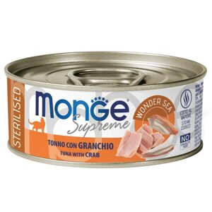 Monge Sterilized Влажный корм (консервы) для стерилизованных кошек, тунец и краб, 80 гр.
