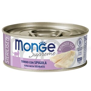 Monge Sterilized Влажный корм (консервы) для стерилизованных кошек, тунец и сибас, 80 гр.