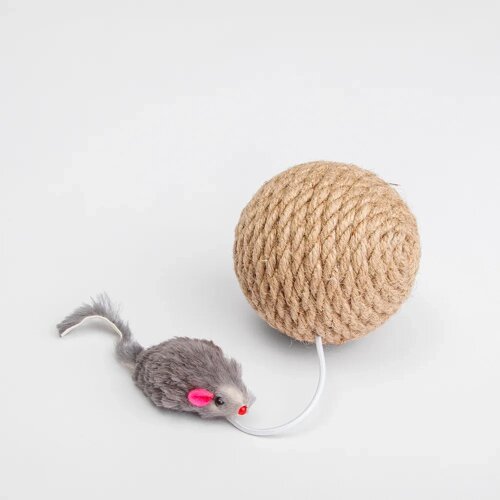 Pet Hobby Игрушка-когтеточка для кошек Шар с мышкой, джут, 8 см