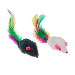 Petmax Игрушка для кошек Мышка (натуральный мех) с перьями разноцветная 5 см
