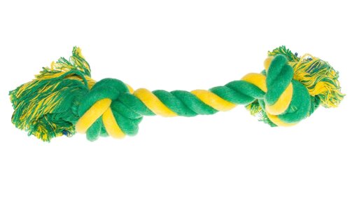 Petmax Игрушка для собак Веревка с 2 узлами, 25 см, зелено-желтая