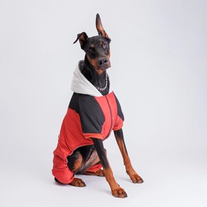 Petmax Комбинезон с капюшоном для собак, 3XL, красно-черный