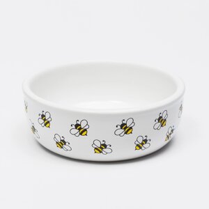 Petmax Миска керамическая для грызунов, 10x3,7 см, белая с пчелками