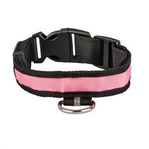 Petmax Ошейник для собак светящийся, S, обхват шеи 34-41 см, ширина 4,4 см, черно-розовый