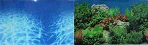 Prime Фон двусторонний для аквариума Синее море и Растительный пейзаж, 50х100 см