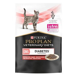 PRO PLAN Veterinary Diets DM ST/OX Diabetes Management Влажный диетический корм (пауч) для кошек при сахарном диабете, с говядиной в соусе, 85 гр.