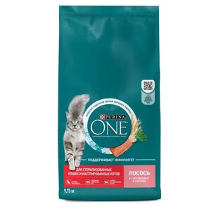 Purina ONE Sterilised Сухой корм для взрослых стерилизованных кошек и кастрированных котов, с лососем и пшеницей, 9,75 кг