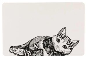 Trixie Коврик пластиковый под миску для кошек, 44х28 см, бело-черный