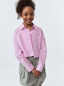 Укороченная рубашка в полоску для девочек