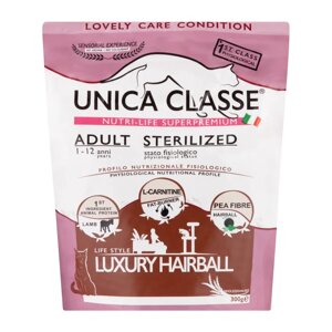 UNICA Adult Sterilized Luxury Hairball сухой корм для стерилизованных кошек с ягненком, 300 гр