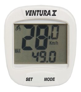 Велокомпьютер VENTURA Х, 10 функций, белый, 5-244554