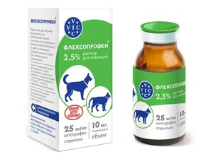 Вик – здоровье животных Флексопрофен раствор для инъекций 2,5%для лечения воспалительных заболеваний опорно-двигательного аппарата и в качестве обезболивающего и жаропонижающего средства у собак, кошек, спортивных