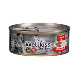 Wellkiss Delice Влажный корм (консервы) для кошек, говядина с льняным маслом, 100 гр.