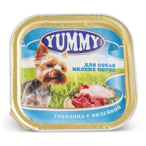 Yummy Влажный корм (консервы) для собак мелких пород, с говядиной и индейкой, 100 гр.