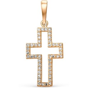 BASSCO, Золотая подвеска крестик с фианитами, золото красное 585, подвеска-крестик, золотой крестик.