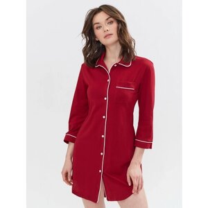 Блуза Ihomewear удлиненная, застежка пуговицы, укороченный рукав, размер XXL, бордовый