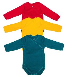 Боди для новорожденного Diva Kids, 0 - 6 мес, 56 - 62 см, набор 3шт: желтый, красный, зеленый, с длинным рукавом/ Боди для малышей