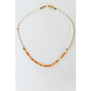 Чокер ожерелье для женщин Carolon из янтаря и жемчуга / Дизайнерское украшение на шею / Колье из жемчуга и янтаря 35 см