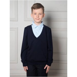 Джемпер обманка, рубашка, школьная одежда для мальчика / Белый слон 4736 (звезда) р. 140