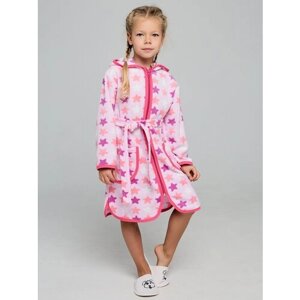 Халат Дети в цвете, длинный рукав, пояс/ремень, капюшон, карманы, размер 34-122, розовый