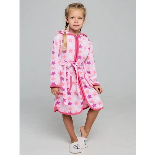 Халат Дети в цвете, длинный рукав, пояс/ремень, капюшон, карманы, размер 36-128, розовый